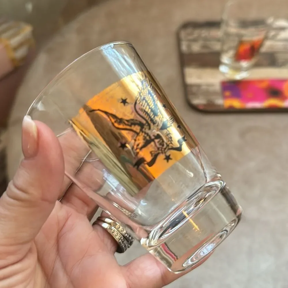 VTG *Federal Gold American Eagle* Stars! Set of 2 Cordial Shot Glasses